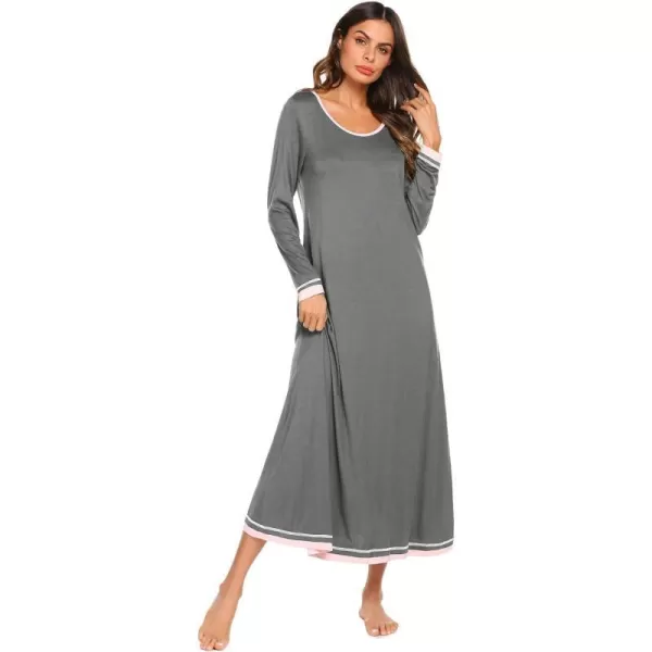 Ekouaer Nightgown Women Long Sleeve Sleepwear Full Length Long Nightshirt Soft Loungewear SXXXLDark Grey