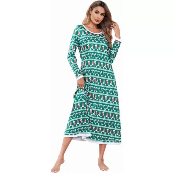 Ekouaer Nightgown Women Long Sleeve Sleepwear Full Length Long Nightshirt Soft Loungewear SXXXLGreen Candy