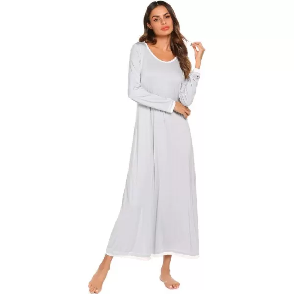 Ekouaer Nightgown Women Long Sleeve Sleepwear Full Length Long Nightshirt Soft Loungewear SXXXLLight Grey