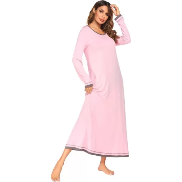 Ekouaer Nightgown Women Long Sleeve Sleepwear Full Length Long Nightshirt Soft Loungewear SXXXLPink