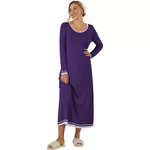 Ekouaer Nightgown Women Long Sleeve Sleepwear Full Length Long Nightshirt Soft Loungewear SXXXLPurple