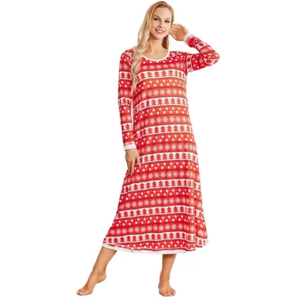 Ekouaer Nightgown Women Long Sleeve Sleepwear Full Length Long Nightshirt Soft Loungewear SXXXLRed Xmas Tree