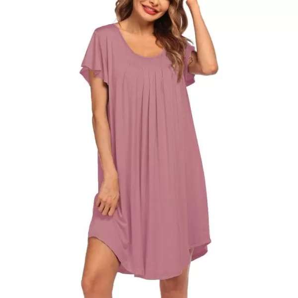 Ekouaer Nightgown Womens Sleepshirt Soft Sleepwear Pleated Nightshirt Comfy Sleep Dress Short Sleeve Flare Nightdress S3XLAdark Pink