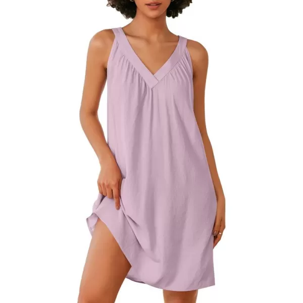 Ekouaer Nightgown for Women Sleeveless Sleepwear Lightweight Racerback Sleep Shirt Pleated V Neck Night Dress Short ChemiseLight Pink