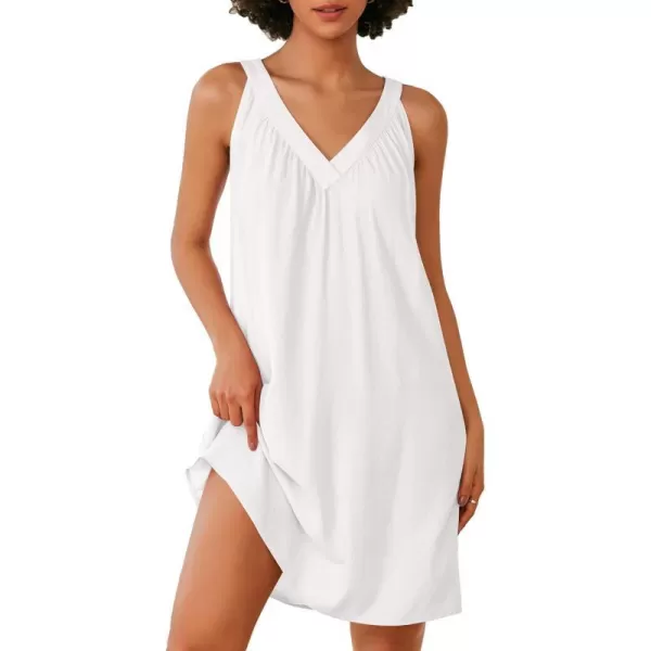 Ekouaer Nightgown for Women Sleeveless Sleepwear Lightweight Racerback Sleep Shirt Pleated V Neck Night Dress Short ChemiseWhite