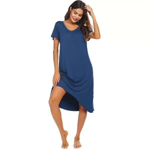 Ekouaer Nightgowns Womens Short Sleeve Sleepwear Comfy Loungewear Plus Size Night Shirt S3XLAnavy Blue