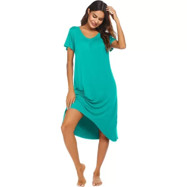 Ekouaer Nightgowns Womens Short Sleeve Sleepwear Comfy Loungewear Plus Size Night Shirt S3XLBaqua Green