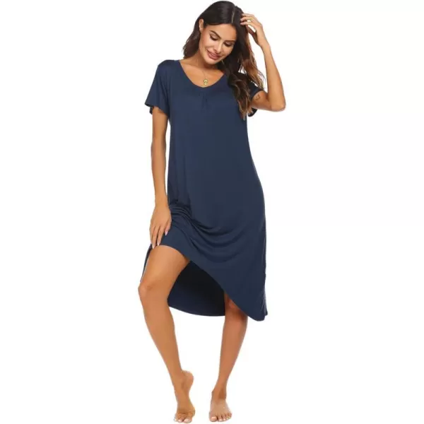 Ekouaer Nightgowns Womens Short Sleeve Sleepwear Comfy Loungewear Plus Size Night Shirt S3XLBdark Blue