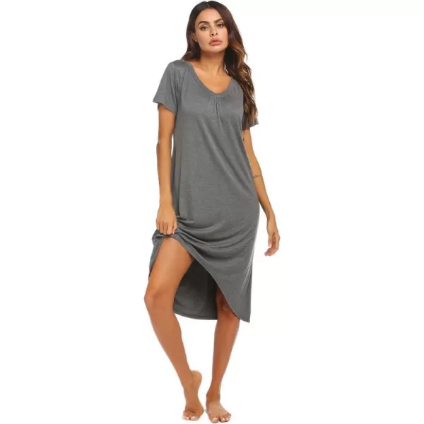 Ekouaer Nightgowns Womens Short Sleeve Sleepwear Comfy Loungewear Plus Size Night Shirt S3XLBdark Gray