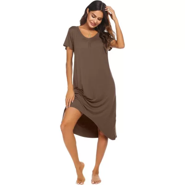 Ekouaer Nightgowns Womens Short Sleeve Sleepwear Comfy Loungewear Plus Size Night Shirt S3XLBkhaki