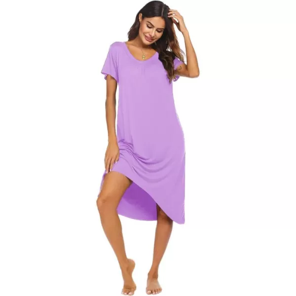 Ekouaer Nightgowns Womens Short Sleeve Sleepwear Comfy Loungewear Plus Size Night Shirt S3XLBlight Purple