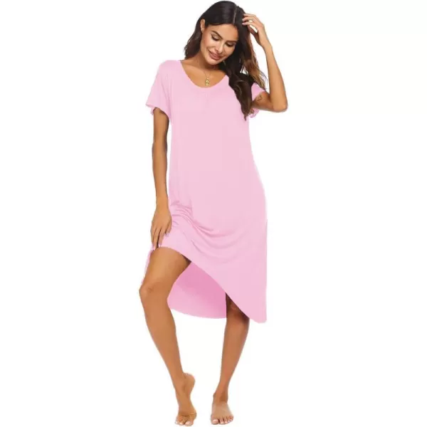 Ekouaer Nightgowns Womens Short Sleeve Sleepwear Comfy Loungewear Plus Size Night Shirt S3XLBpink