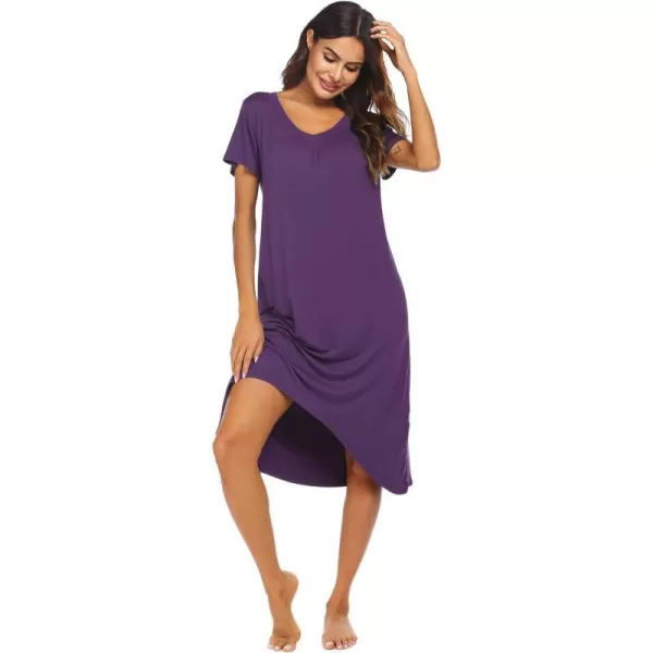 Ekouaer Nightgowns Womens Short Sleeve Sleepwear Comfy Loungewear Plus Size Night Shirt S3XLBpurple