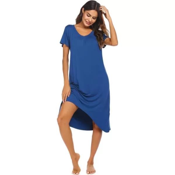 Ekouaer Nightgowns Womens Short Sleeve Sleepwear Comfy Loungewear Plus Size Night Shirt S3XLBsnorkel Blue