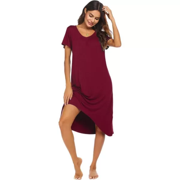 Ekouaer Nightgowns Womens Short Sleeve Sleepwear Comfy Loungewear Plus Size Night Shirt S3XLBwine Red