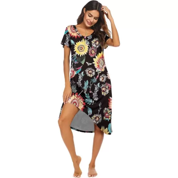 Ekouaer Nightgowns Womens Short Sleeve Sleepwear Comfy Loungewear Plus Size Night Shirt S3XLFloral Pattern