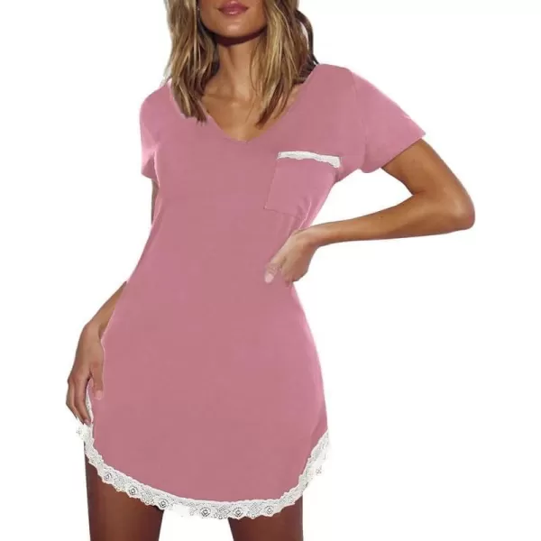 Ekouaer Nightgowns for Women Sexy Sleepshirts V Neck Short Sleeve Sleepwear Lace Trim Soft Short Night Shirts XS3XLArt