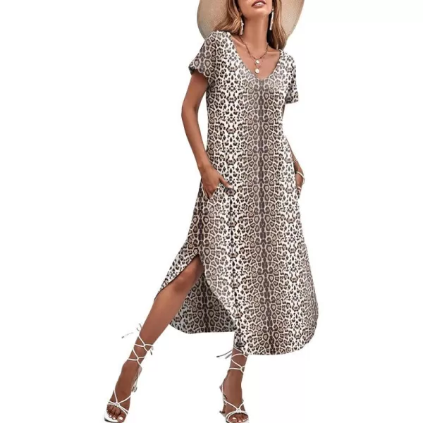 Ekouaer Nightgowns for Women V Neck Nightshirts Short Sleeve Soft Sleepwear Side Split Pockets Long Nightdress S3XLPat6 Leopard