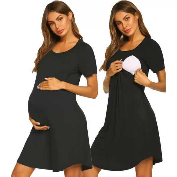 Ekouaer Nursing Gown 3 in 1 DeliveryLaborNursing Nightgown Women Maternity Hospital Gown Zipper Breastfeeding SleepwearAblack