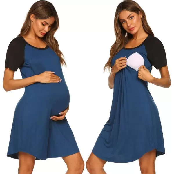 Ekouaer Nursing Gown 3 in 1 DeliveryLaborNursing Nightgown Women Maternity Hospital Gown Zipper Breastfeeding SleepwearAblue