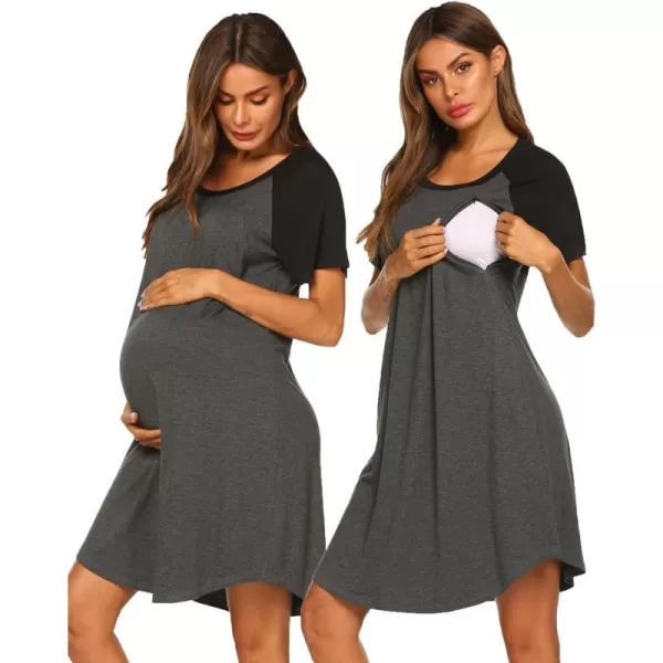 Ekouaer Nursing Gown 3 in 1 DeliveryLaborNursing Nightgown Women Maternity Hospital Gown Zipper Breastfeeding SleepwearAdeep Grey 1