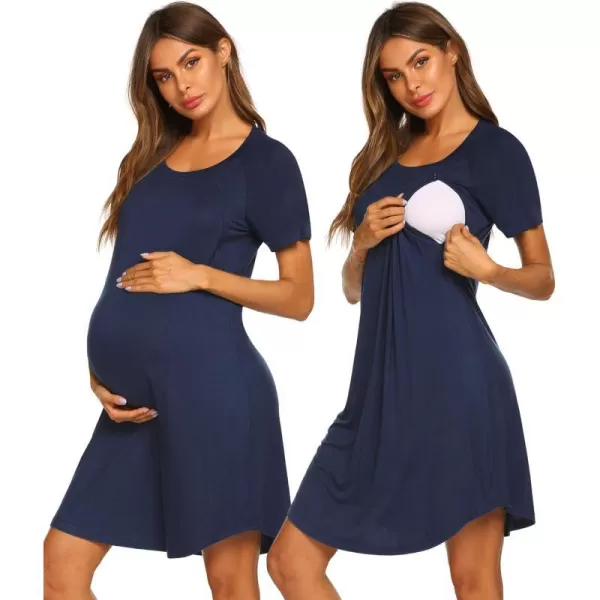 Ekouaer Nursing Gown 3 in 1 DeliveryLaborNursing Nightgown Women Maternity Hospital Gown Zipper Breastfeeding SleepwearAnavy Blue