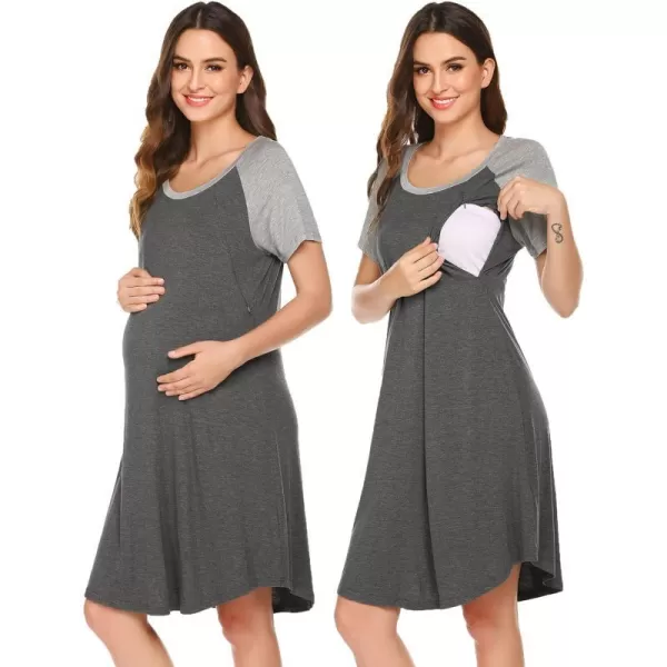 Ekouaer Nursing Gown 3 in 1 DeliveryLaborNursing Nightgown Women Maternity Hospital Gown Zipper Breastfeeding SleepwearBmedium Grey 3