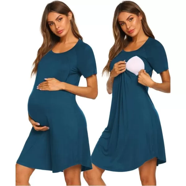 Ekouaer Nursing Gown 3 in 1 DeliveryLaborNursing Nightgown Women Maternity Hospital Gown Zipper Breastfeeding SleepwearBpeacock Blue