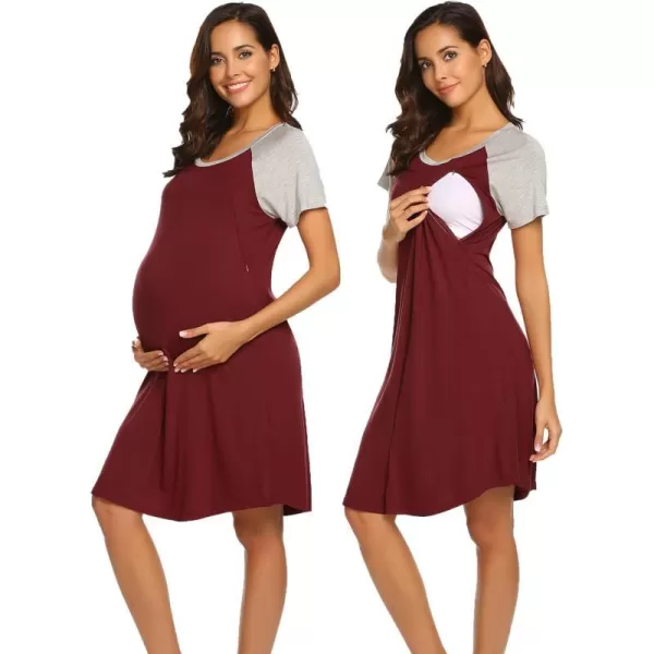 Ekouaer Nursing Gown 3 in 1 DeliveryLaborNursing Nightgown Women Maternity Hospital Gown Zipper Breastfeeding SleepwearBwine Red 1