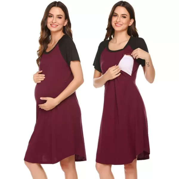 Ekouaer Nursing Gown 3 in 1 DeliveryLaborNursing Nightgown Women Maternity Hospital Gown Zipper Breastfeeding SleepwearBwine Red