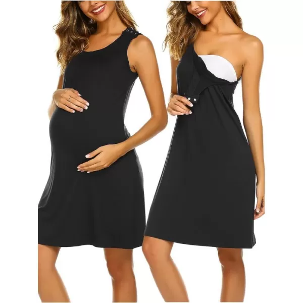 Ekouaer Nursing Nightgown  3 In 1 Labor Delivery Nursing Hospital Gown Maternity Nursing Dresses Breastfeeding SXXL1black