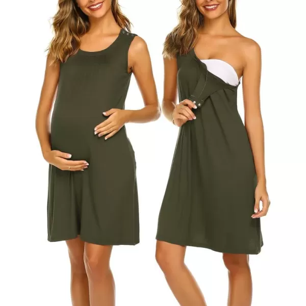 Ekouaer Nursing Nightgown  3 In 1 Labor Delivery Nursing Hospital Gown Maternity Nursing Dresses Breastfeeding SXXLArmy Green