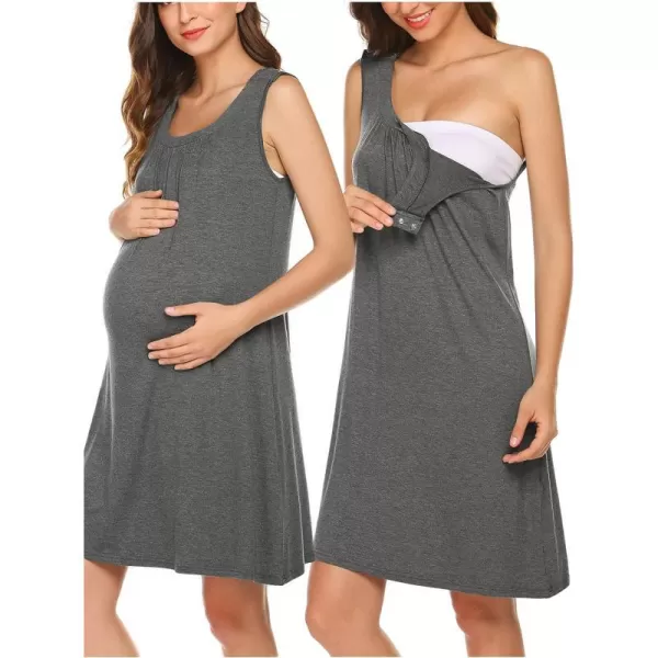 Ekouaer Nursing Nightgown  3 In 1 Labor Delivery Nursing Hospital Gown Maternity Nursing Dresses Breastfeeding SXXLMisty Grey