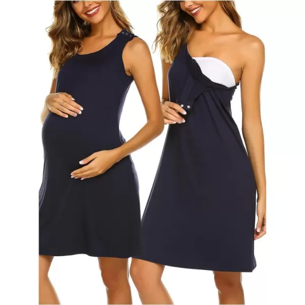 Ekouaer Nursing Nightgown  3 In 1 Labor Delivery Nursing Hospital Gown Maternity Nursing Dresses Breastfeeding SXXLNavy Blue