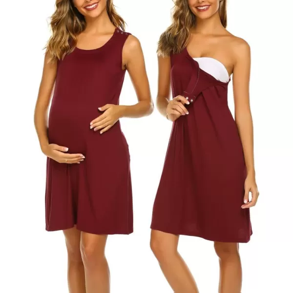 Ekouaer Nursing Nightgown  3 In 1 Labor Delivery Nursing Hospital Gown Maternity Nursing Dresses Breastfeeding SXXLWine Red