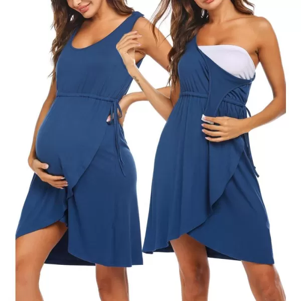 Ekouaer Nursing Nightgown 3 in 1 Sleeveless Maternity Labor Delivery Gown Hospital Nursing Dress BreastfeedingAblue