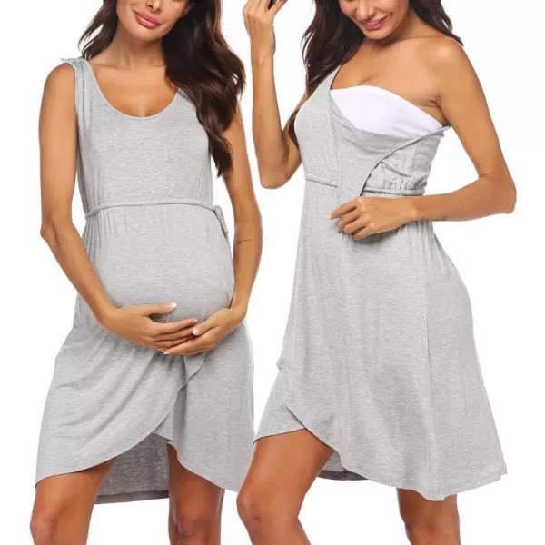 Ekouaer Nursing Nightgown 3 in 1 Sleeveless Maternity Labor Delivery Gown Hospital Nursing Dress BreastfeedingAgrey