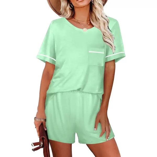 Ekouaer Pajama Set for Women 2 Piece Short Sleeve Tops Sleepwear Loungewear Two Piece Pjs Shorts with PocketsIce Green