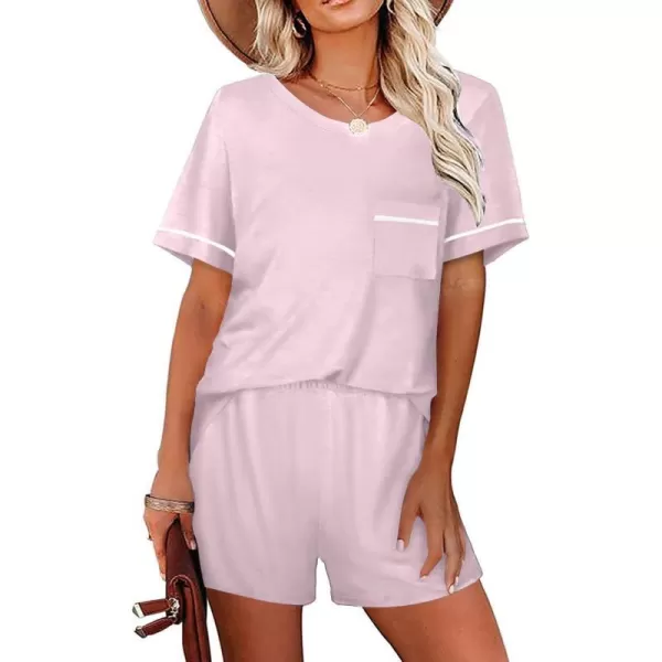 Ekouaer Pajama Set for Women 2 Piece Short Sleeve Tops Sleepwear Loungewear Two Piece Pjs Shorts with PocketsPink