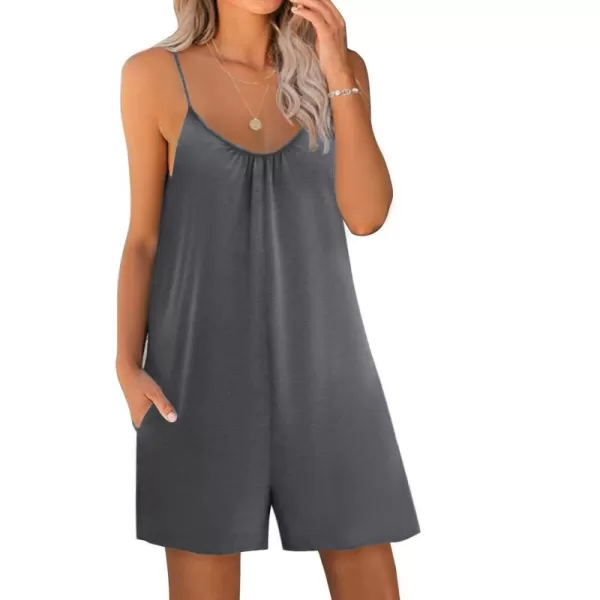 Ekouaer Pajamas Rompers Women One Piece Sleepwear Loose Tank Jumpsuits Loungewear V Neck Straps Harem PlaysuitGrey