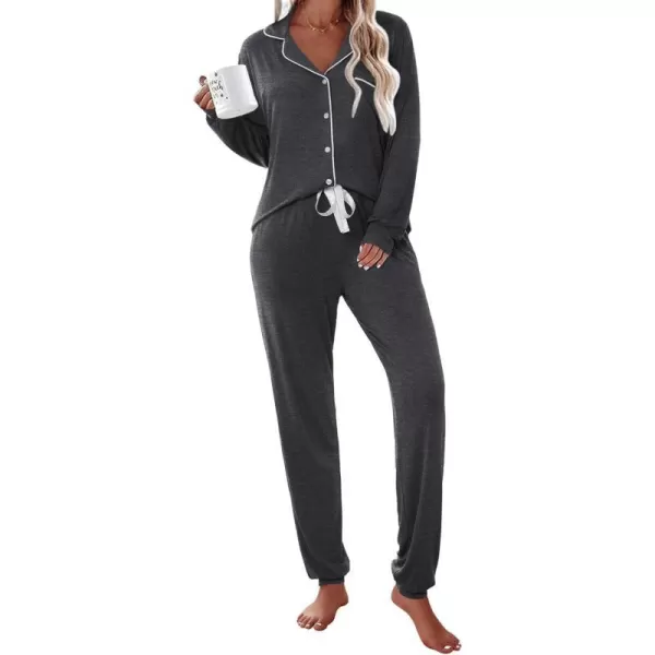 Ekouaer Pajamas Set Long Sleeve Sleepwear Womens Button Down Nightwear Soft Pj Loungewear Sets with PocketsDeep Grey