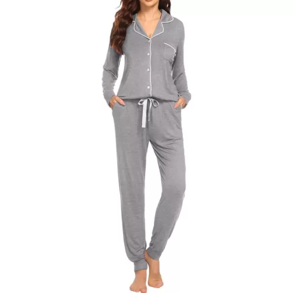 Ekouaer Pajamas Set Long Sleeve Sleepwear Womens Button Down Nightwear Soft Pj Loungewear Sets with PocketsLight Grey