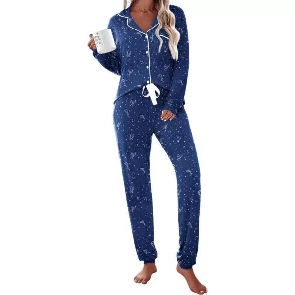 Ekouaer Pajamas Set Long Sleeve Sleepwear Womens Button Down Nightwear Soft Pj Loungewear Sets with PocketsStar