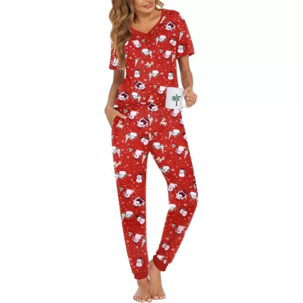 Ekouaer Pajamas Set Womens 2 Piece Lounge Set Short Sleeve Pjs Joggers Pants Sleepwear with PocketsPattern 12christmas