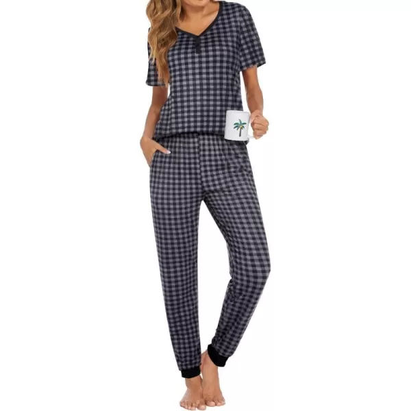 Ekouaer Pajamas Set Womens 2 Piece Lounge Set Short Sleeve Pjs Joggers Pants Sleepwear with PocketsPattern 3plaid