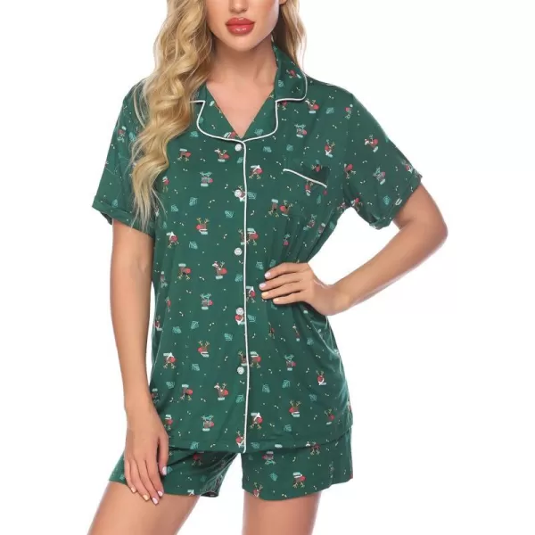 Ekouaer Pajamas Set for Women Short Sleeve Sleepwear Notch Collar Button Down Nightwear Soft Pjs Lounge SetApat10christmas Deer