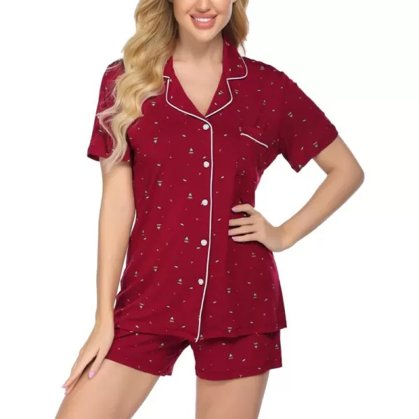 Ekouaer Pajamas Set for Women Short Sleeve Sleepwear Notch Collar Button Down Nightwear Soft Pjs Lounge SetApat1christmas Tree