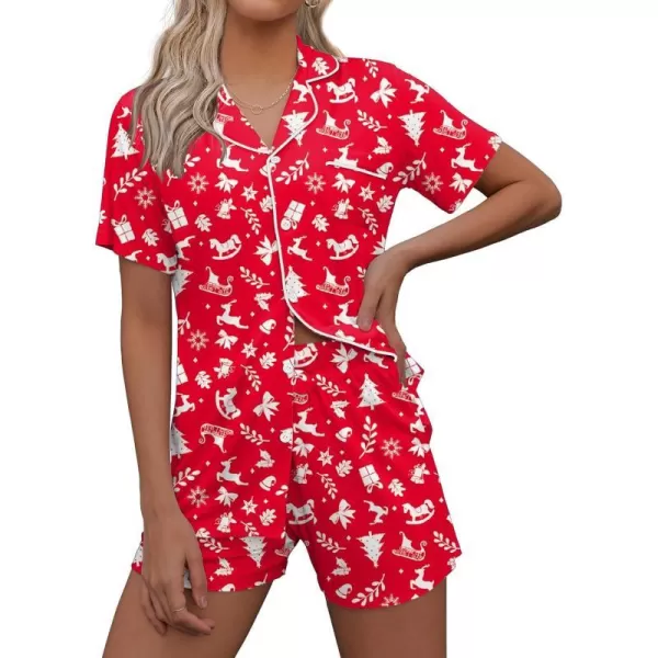 Ekouaer Pajamas Set for Women Short Sleeve Sleepwear Notch Collar Button Down Nightwear Soft Pjs Lounge SetApat33 Christmas