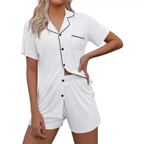 Ekouaer Pajamas Set for Women Short Sleeve Sleepwear Notch Collar Button Down Nightwear Soft Pjs Lounge SetAwhite