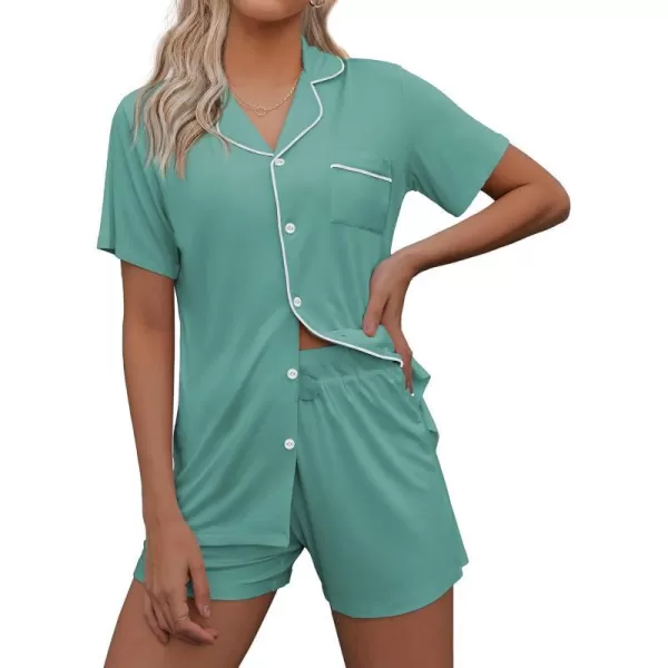 Ekouaer Pajamas Set for Women Short Sleeve Sleepwear Notch Collar Button Down Nightwear Soft Pjs Lounge SetCaqua Green